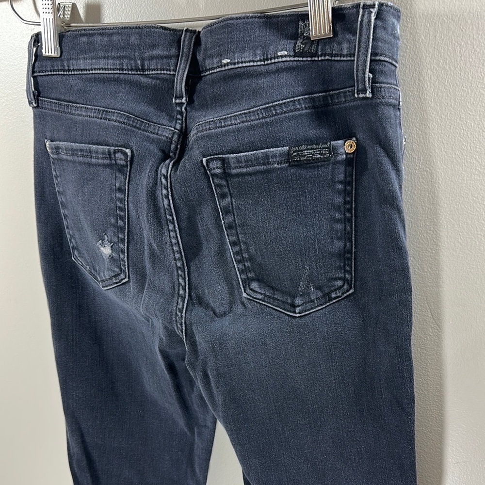 7 For All Man Kind Distressed Dark Wash Denim The High Waist Skinny Jean Size 26 - Picture 5 of 8